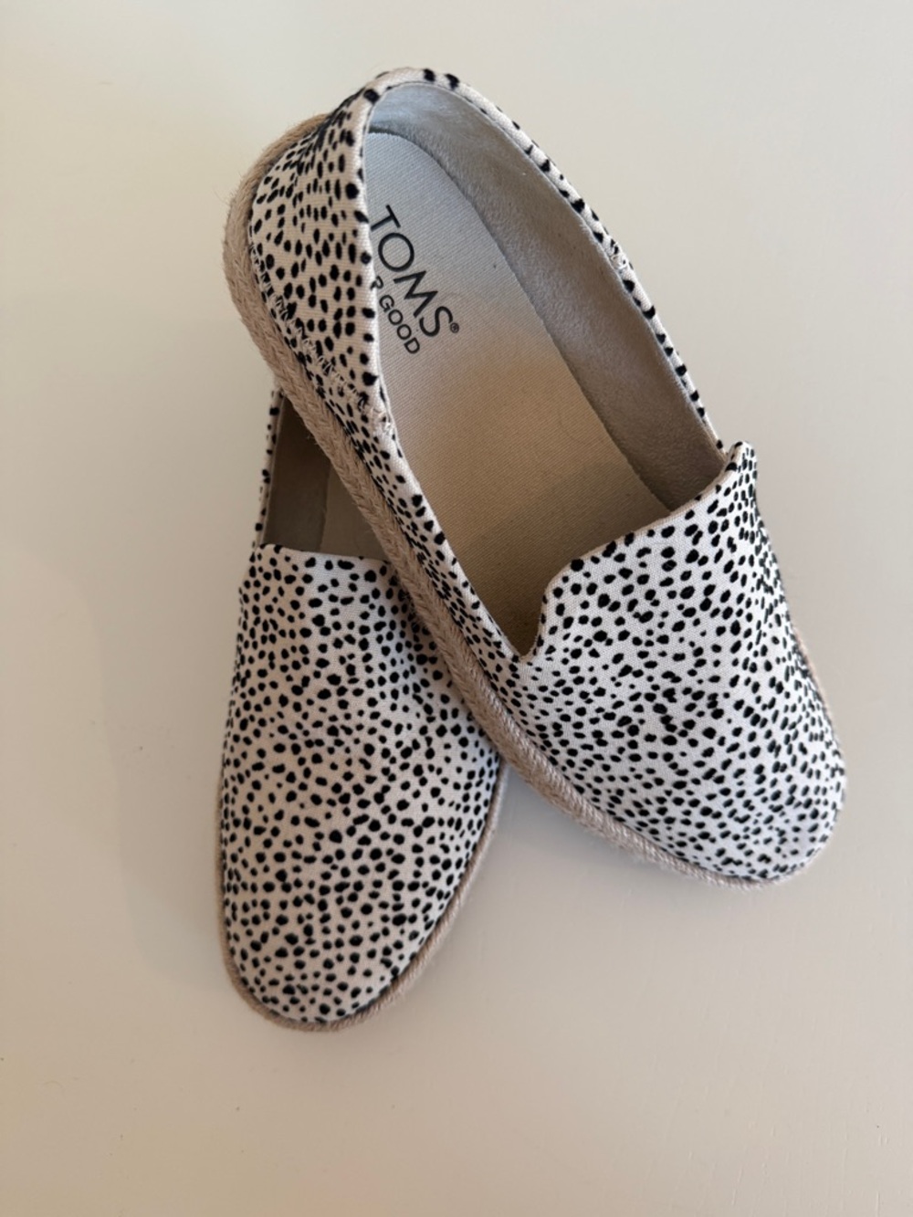 Toms Cream and Black Spotted Espadrille Slip-Ons
